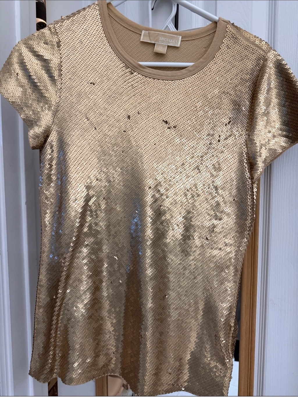 Michael Kors Gold Sequin Short Sleeve Top